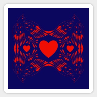 red birds with hearts on purple background Sticker